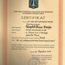 Predikat Koperasi Sehat dari Dinas Koperasi & UMKM Jakarta Timur Tahun 2005