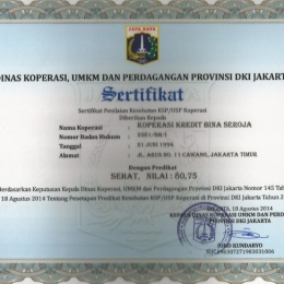 Predikat Koperasi Sehat dari Dinas Koperasi & UMKM Jakarta Timur Tahun 2014